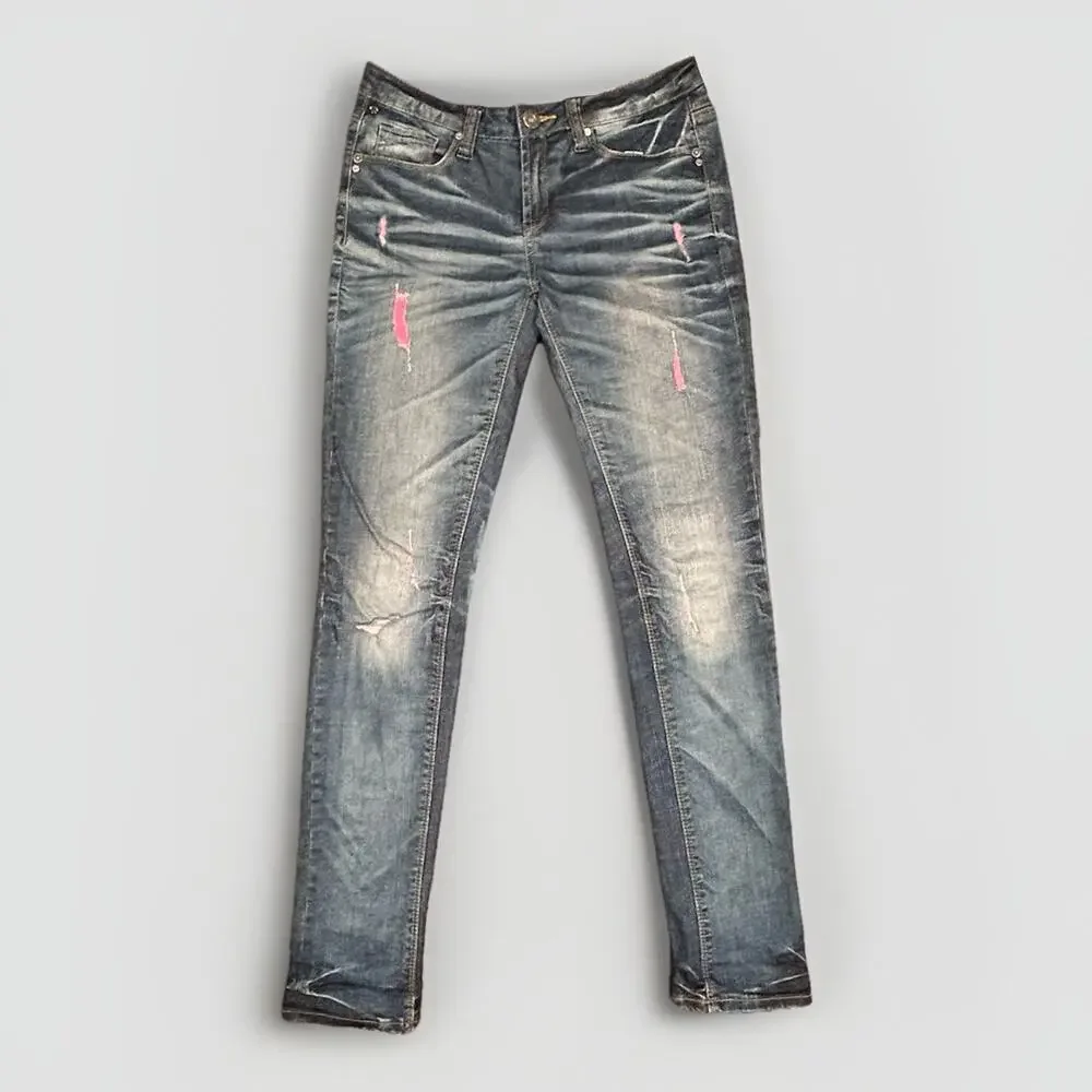 One Green Elephant Kosai Slim Jeans Women's Medium 30x32 Distressed Whiskering